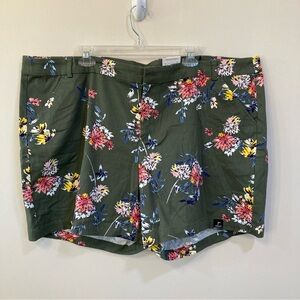 a.n.a Twill Shorts Sz 24 Womens Green Floral 7" Inseam Cotton Blend Pockets